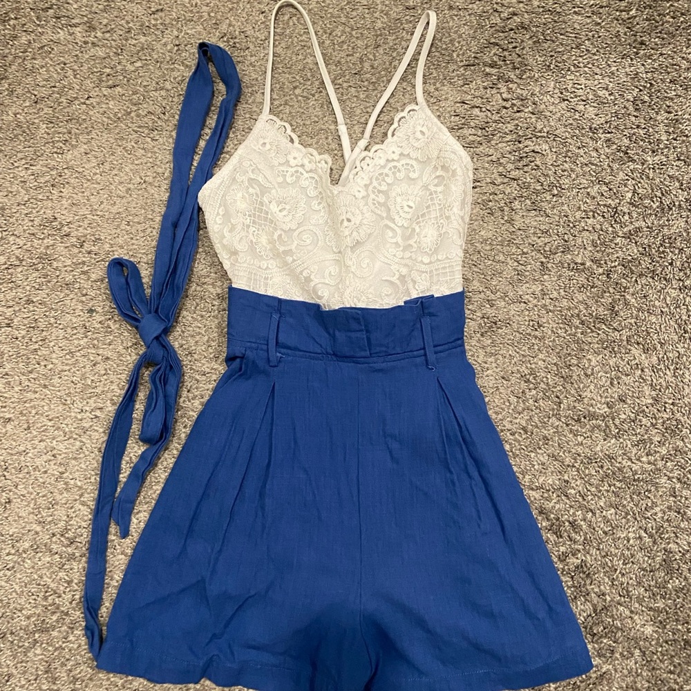 Blue and white romper